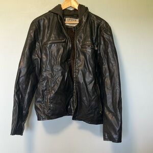 Levi's Brown Faux Leather Jacket with fleece lining and hood